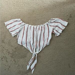 PacSun White and Red Flutter Sleeve Crop Blouse